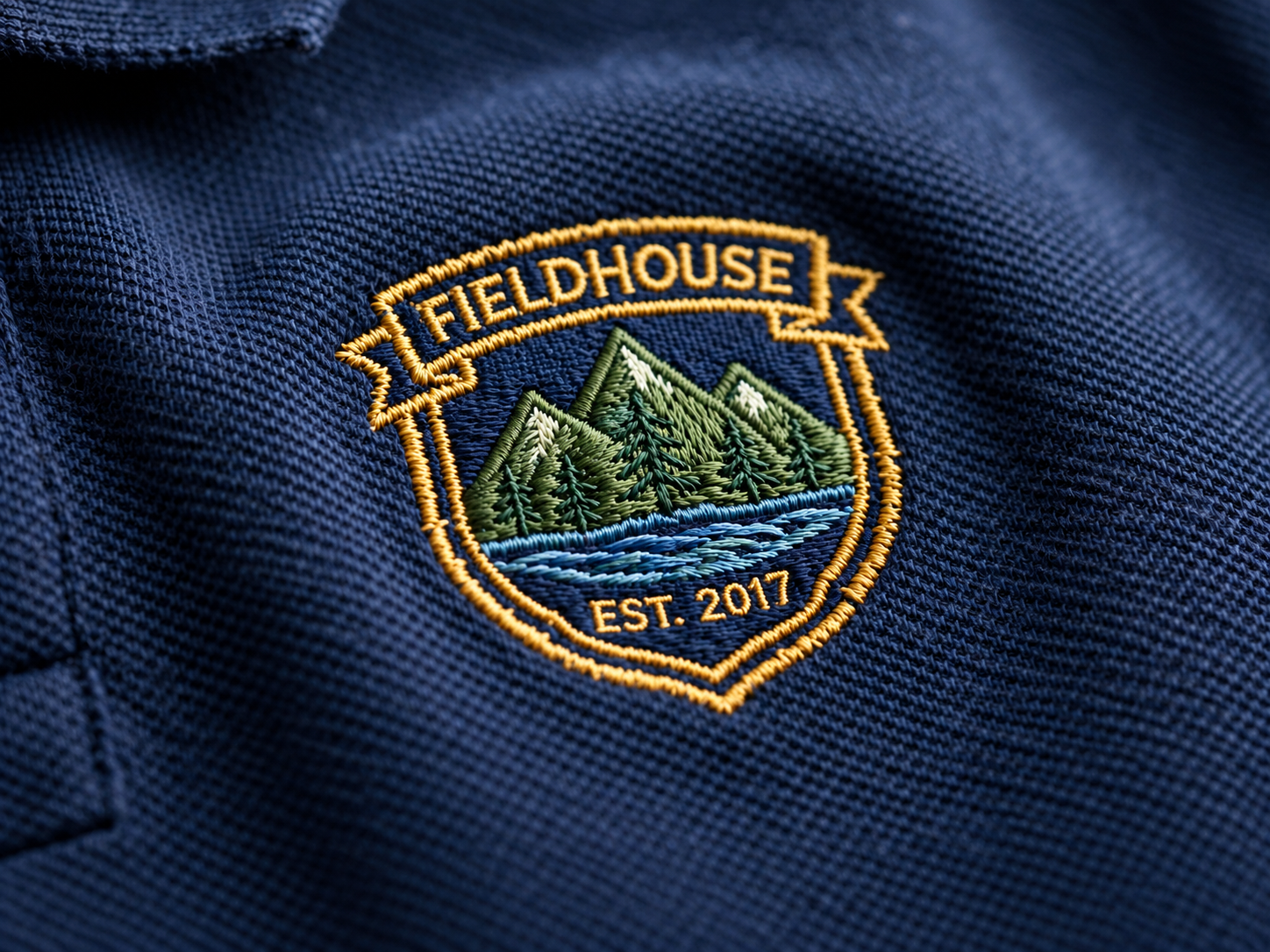 Close up of custom logo embroidery